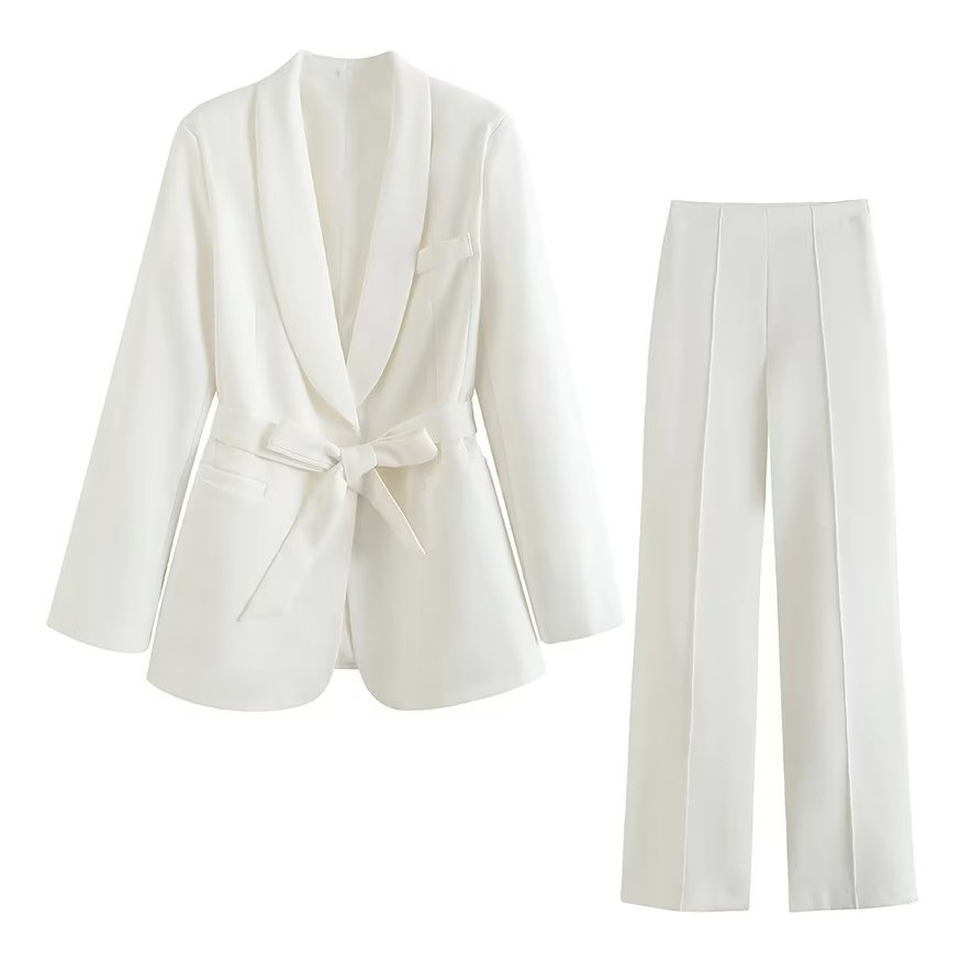 Women's Belted Blazer and Pants Set