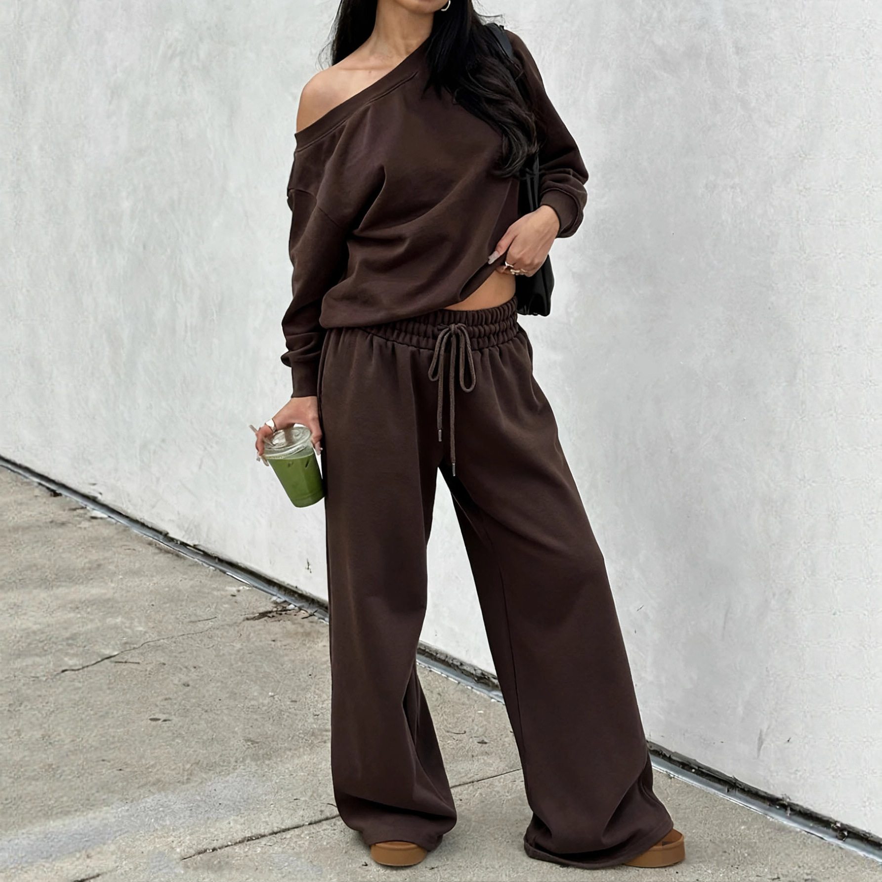 Women's One-Shoulder Long-Sleeve Top and Pants Set