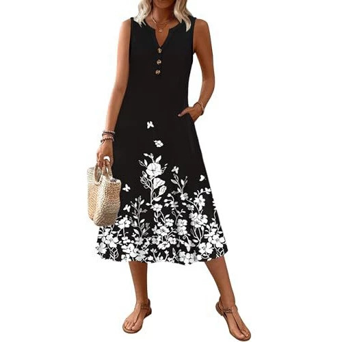 Women's Retro Striped Sleeveless Midi Dress Casual Fit