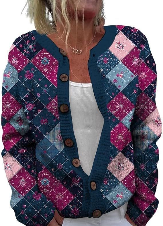 Women's Heart Print Button Cardigan Sweater