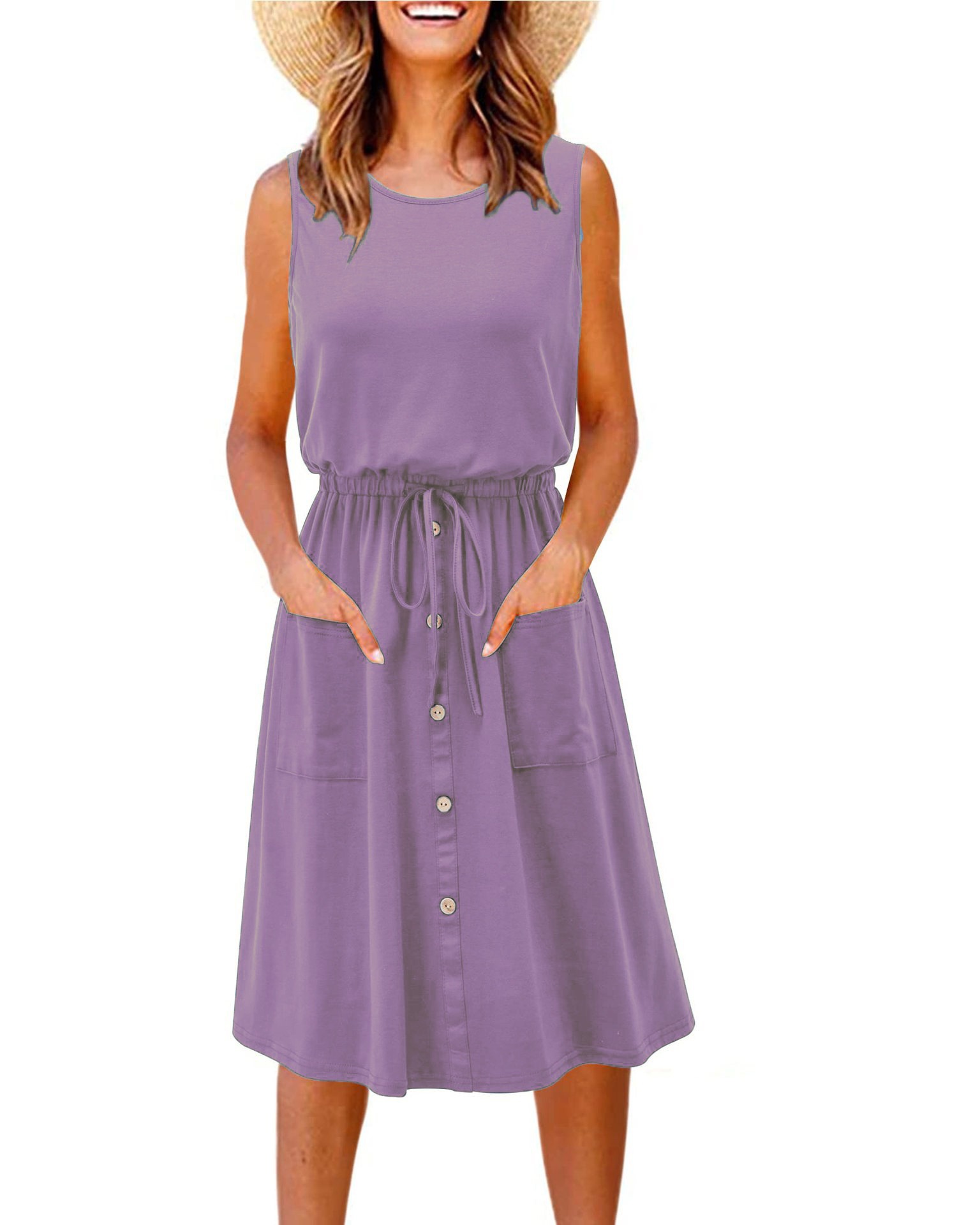 Women's Sleeveless A-Line Tank Dress Loose Fit U-Neck Pullover