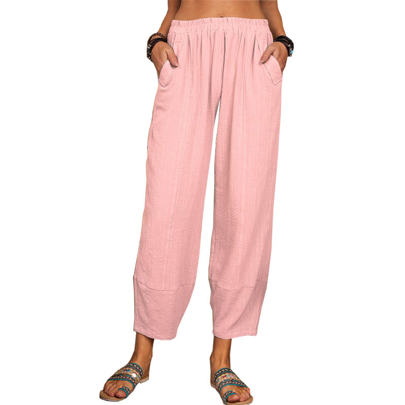 Women's Solid Cotton-Linen Wide-Leg Harem Pants Casual Loose Fit