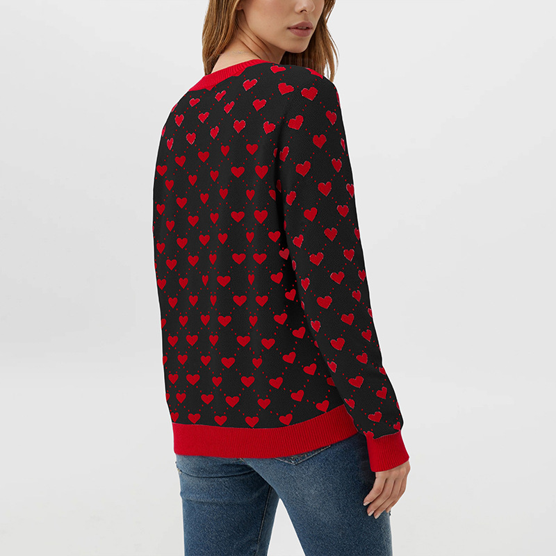 Women's Loose Oversized Heart Colorblock Crewneck Pullover Sweater