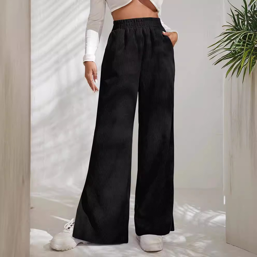 Women's High-Waist Corduroy Pants with Split Hem
