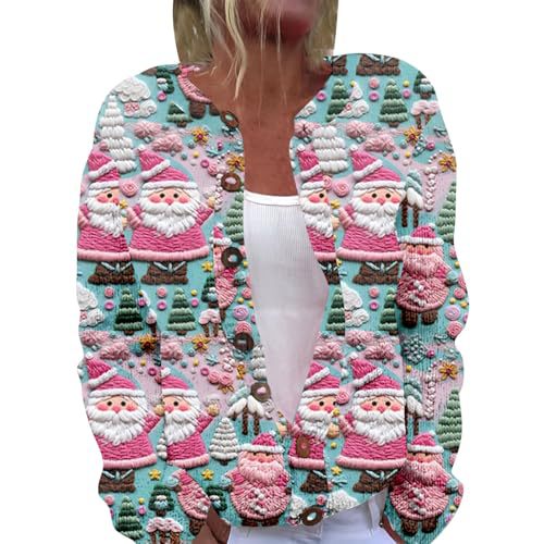 Women's Christmas Santa Print Faux Sweater Cardigan