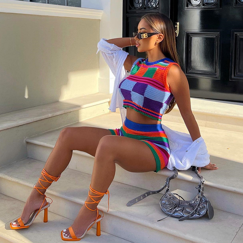 Women's Sleeveless High-Waist Knit Two-Piece Set