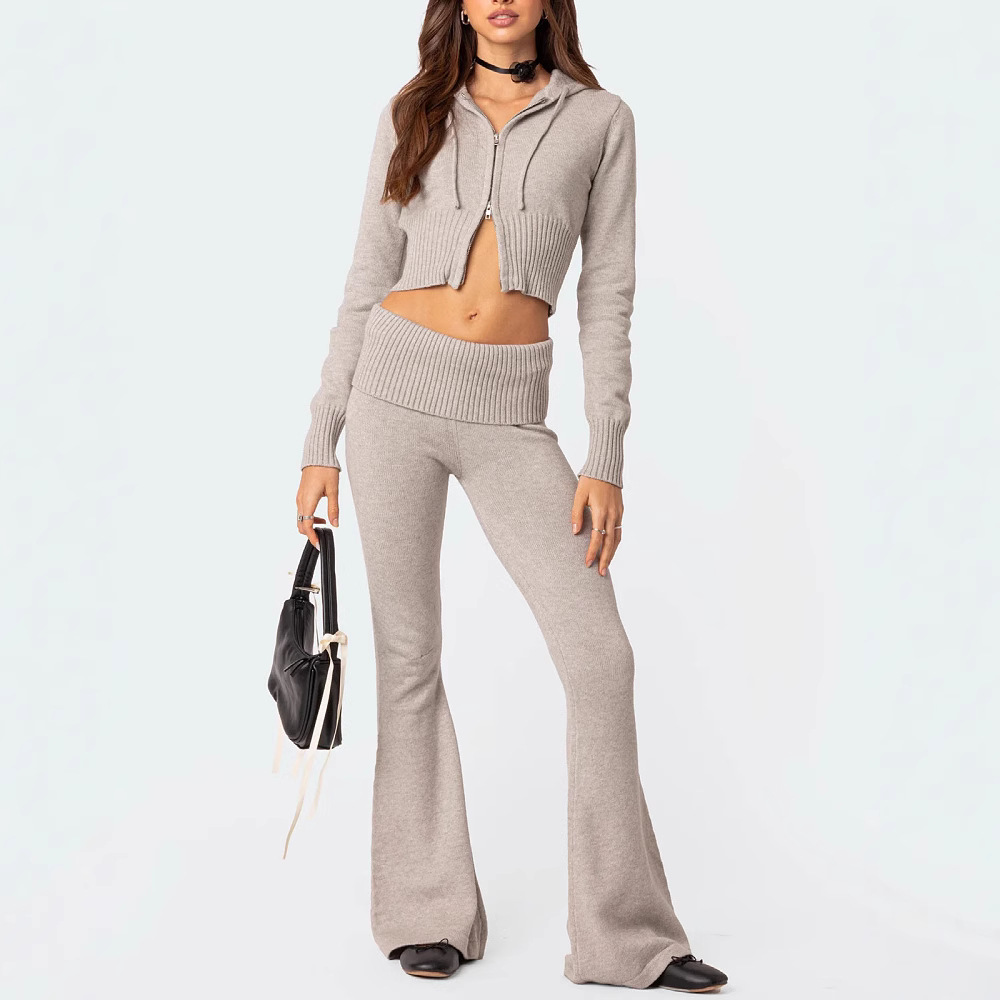 Women's Casual Zip-Up Hoodie and Pants Two-Piece Set
