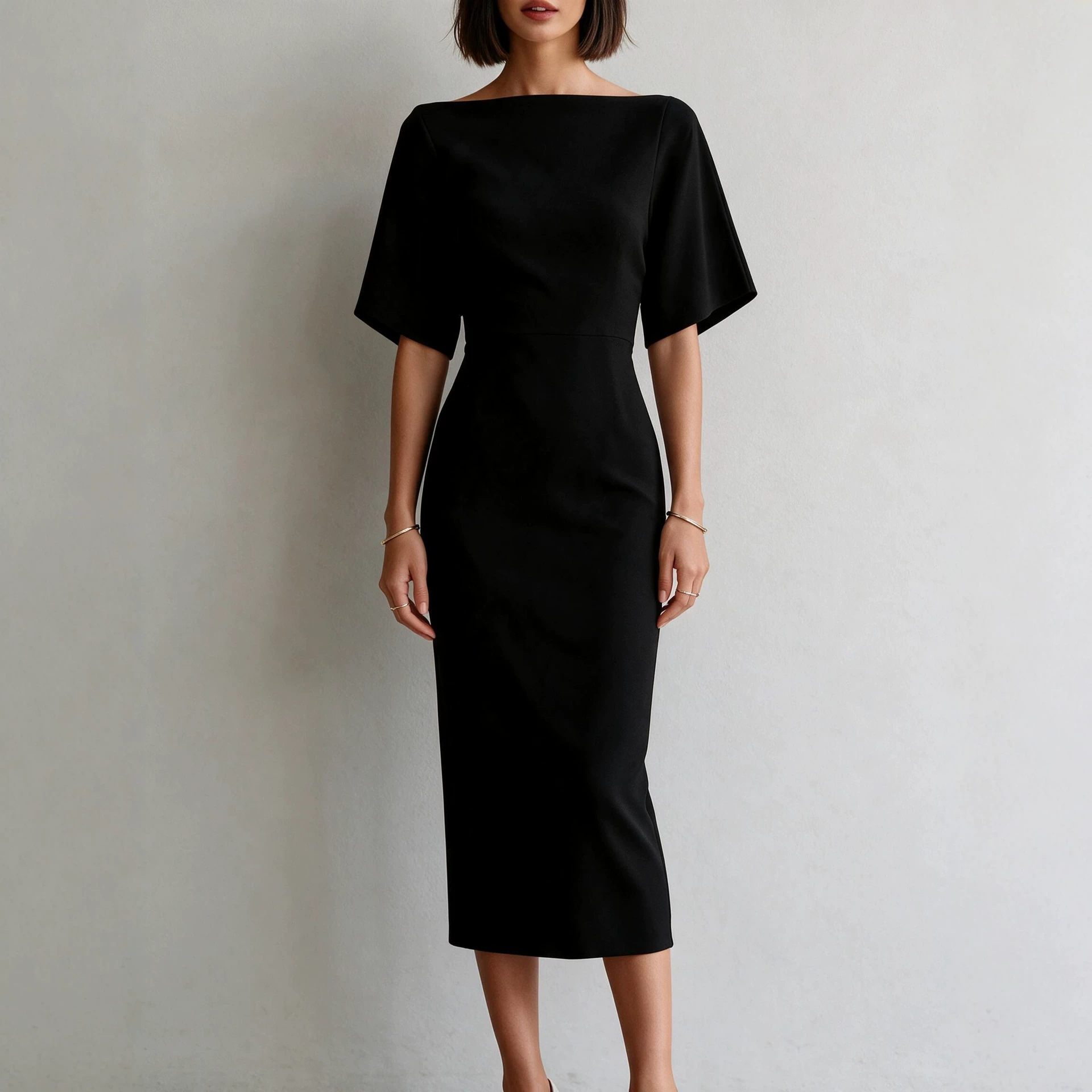 Elegant Waist-Cinching Slimming Midi Dress for Women
