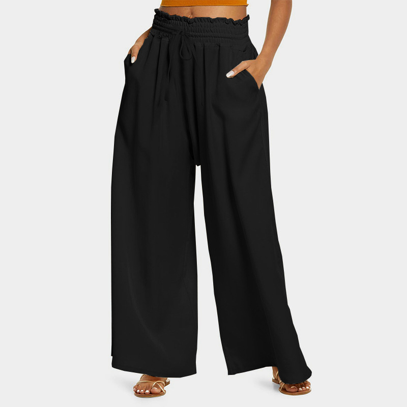 Women's High-Waist Wide-Leg Pants Solid Color Loose Casual Trousers
