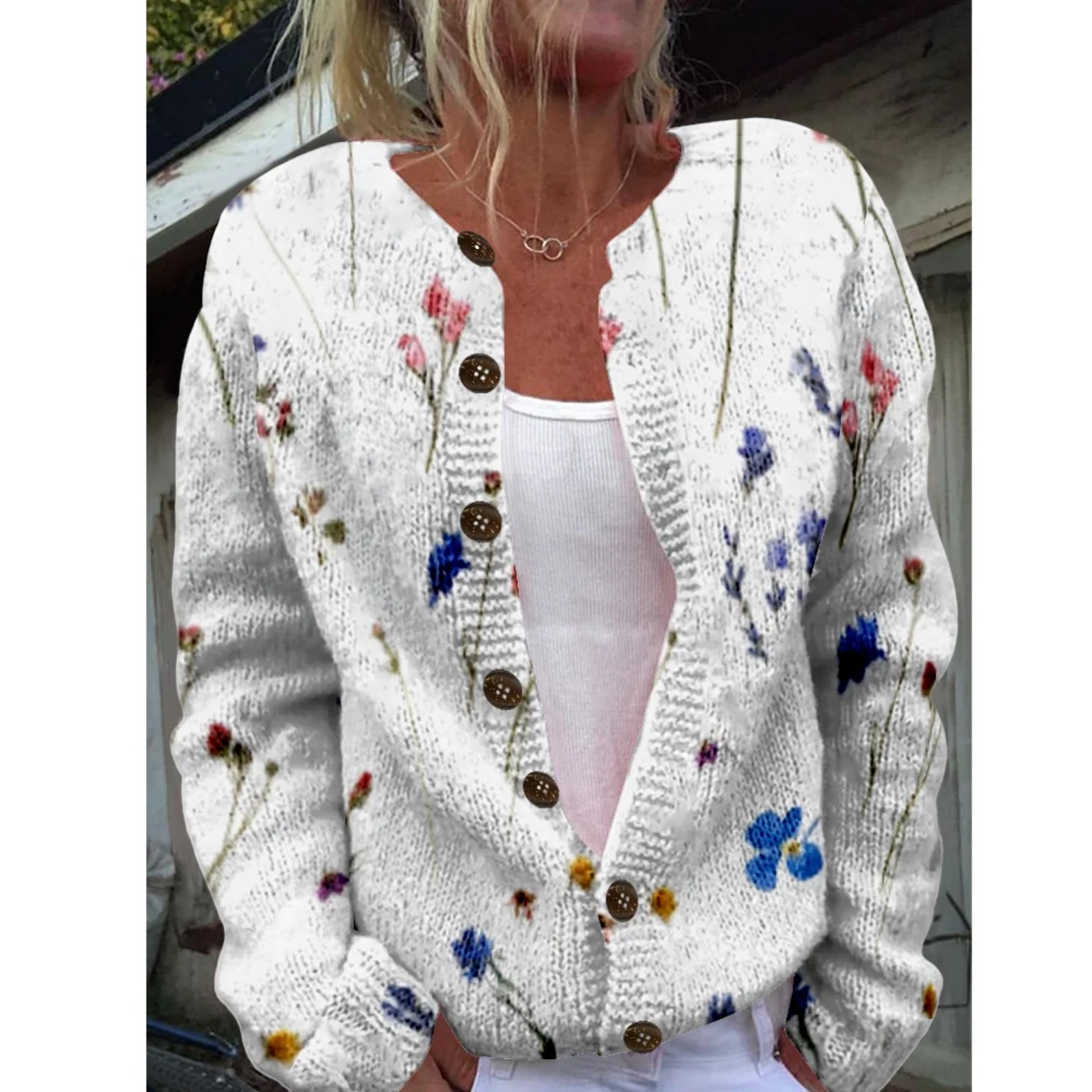 Women's Floral Print Button-Down Cardigan Sweater