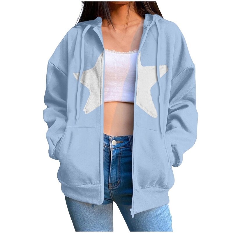 Women's Star Print Zip-Up Hoodie