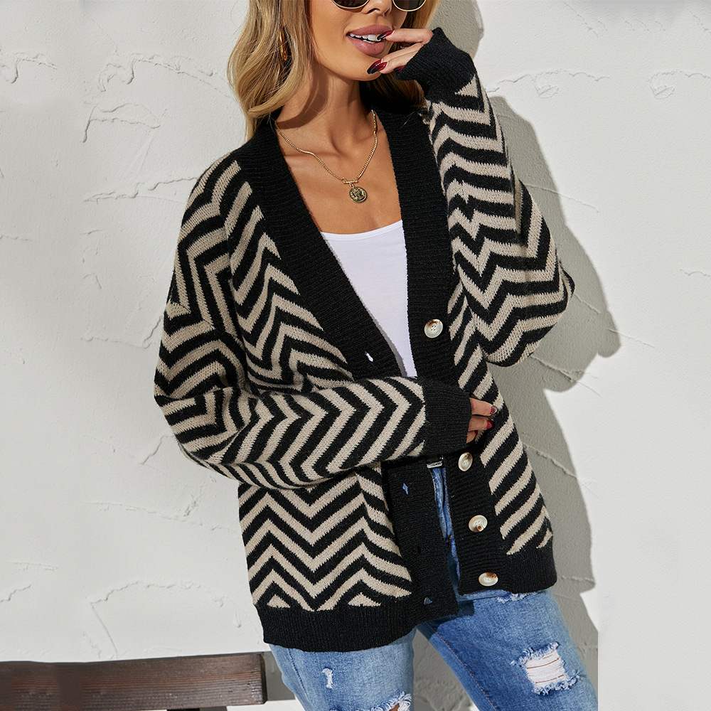 Women's Striped Button-Front Cardigan Knit Sweater
