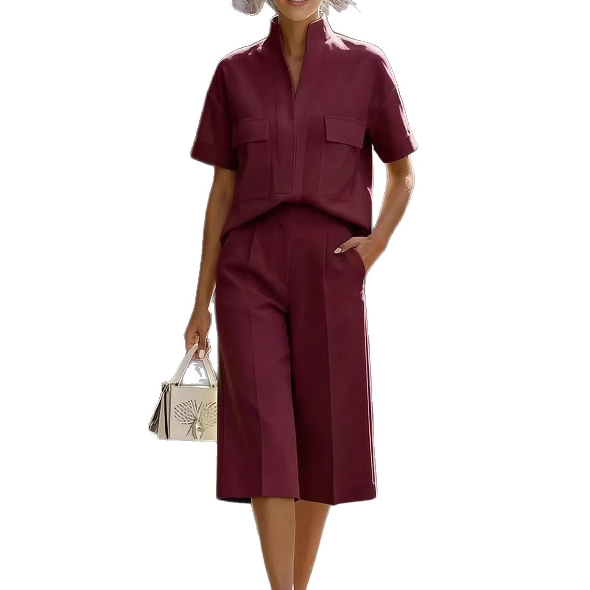 Women's Casual Solid Color Short Sleeve & Shorts Set