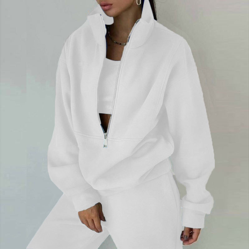 Women's Fleece-Lined Zip-Up Sweatsuit Set Casual Sporty Two-Piece