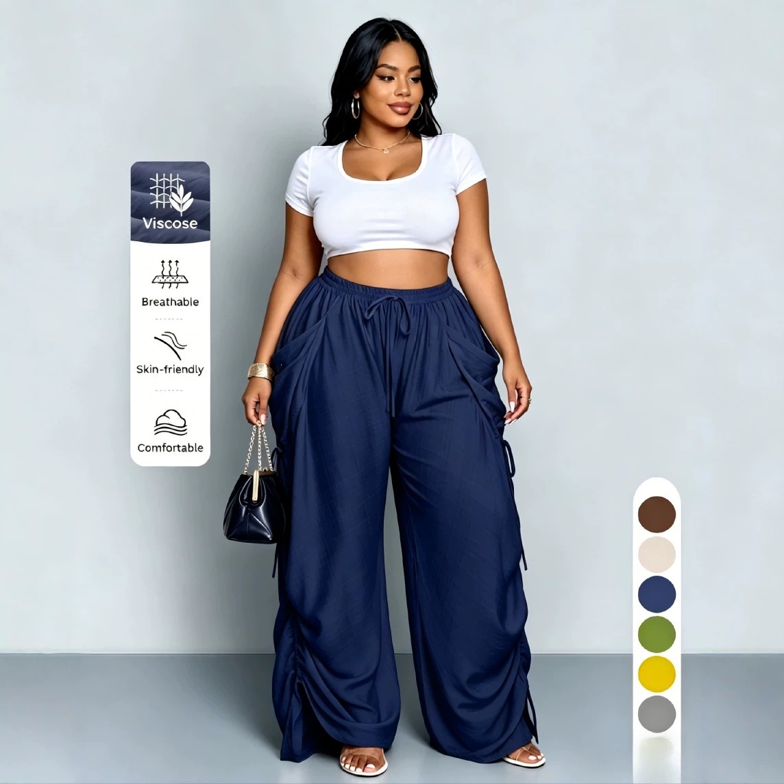 Women's Plus Size High Waist Harem Pants Cotton Linen Drawstring Big Pockets Vintage Punk