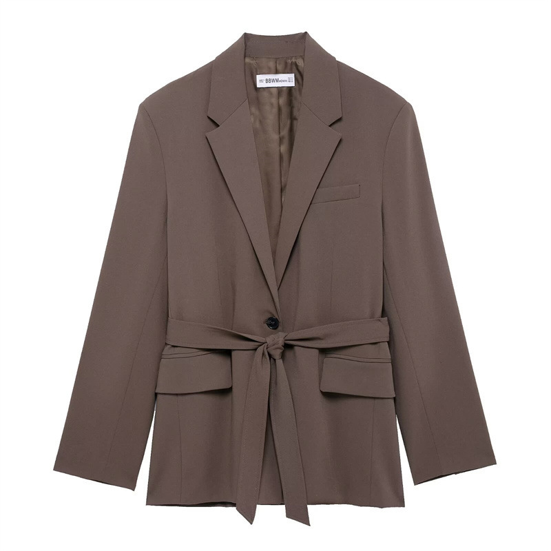 Women's Belted Satin Blazer and Pants Set
