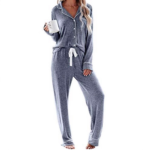 Women's Cuban Collar Printed Long Sleeve Button Set