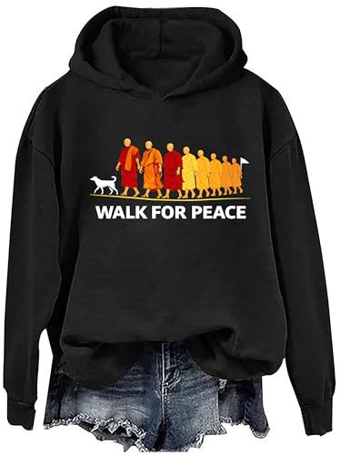 Women's Peace & Light Monk Print Casual Hoodie