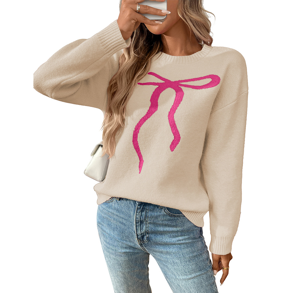 Women's Vintage Bow Jacquard Knit Sweater