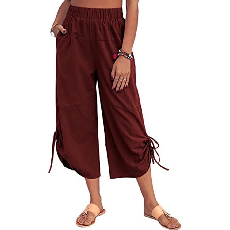 Women's Straight-Leg Capri Pants with Drawstring and Pockets
