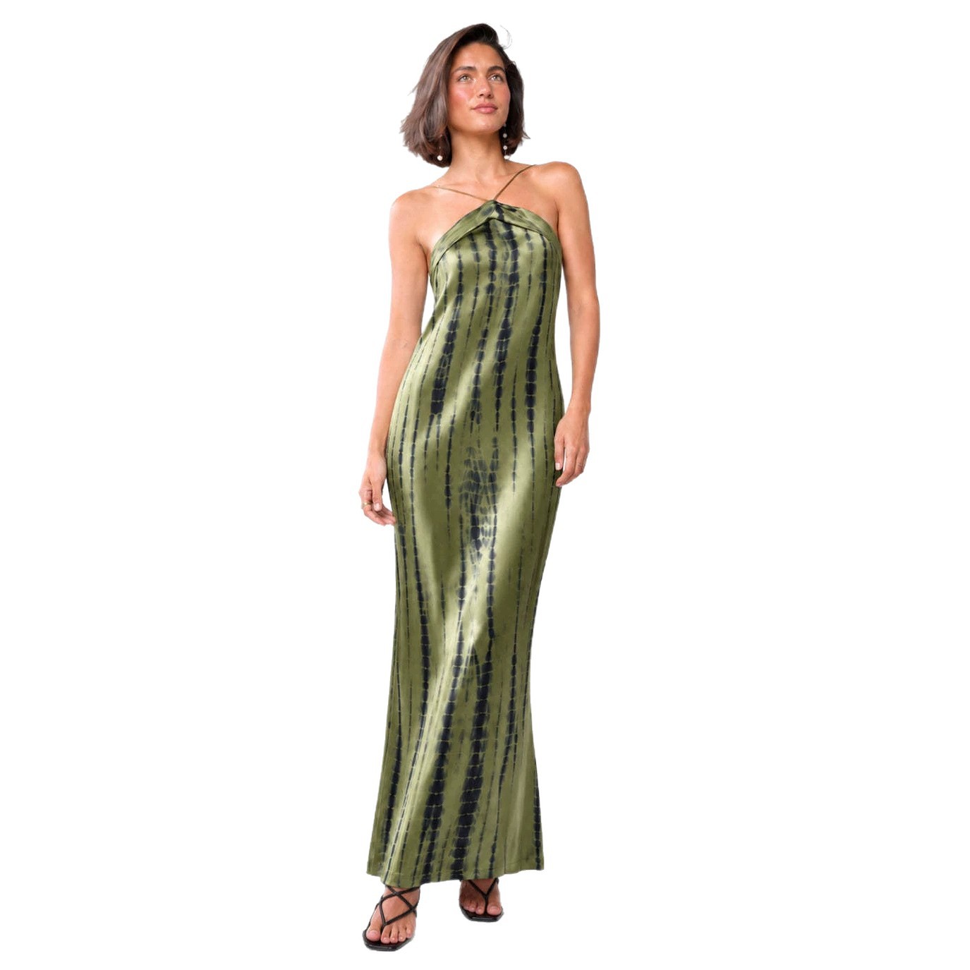 Women's Halter Neck Lotus Print Backless Bodycon Maxi Dress