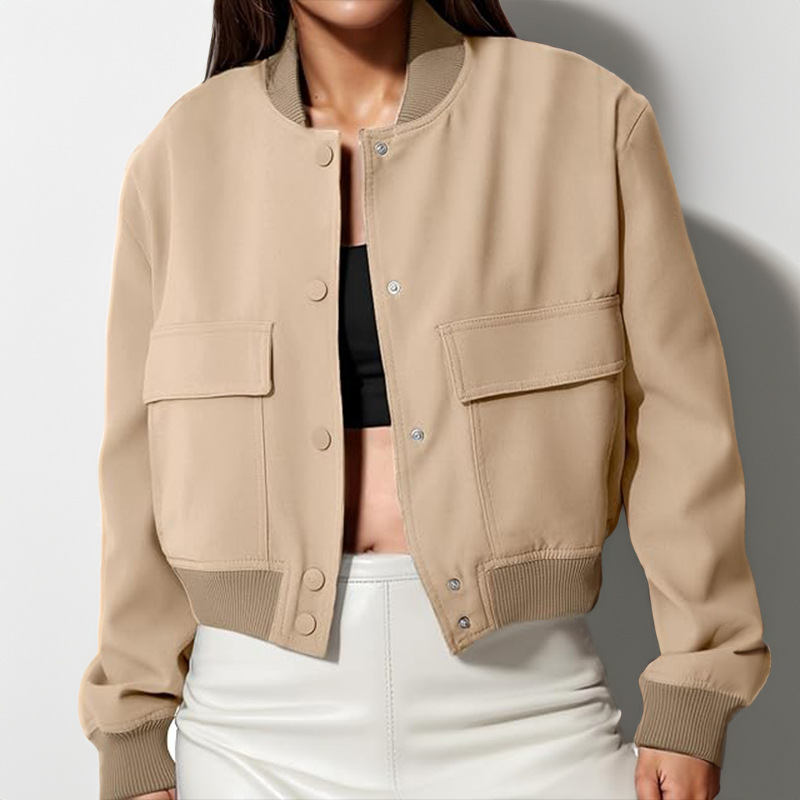 Women's Round Neck Single-Breasted Solid Color Long-Sleeve Jacket
