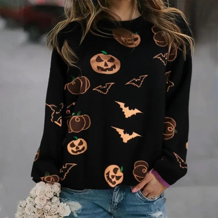 3D Print Women's Sweater Crewneck Pullover Casual Loose Long Sleeve Knit Top
