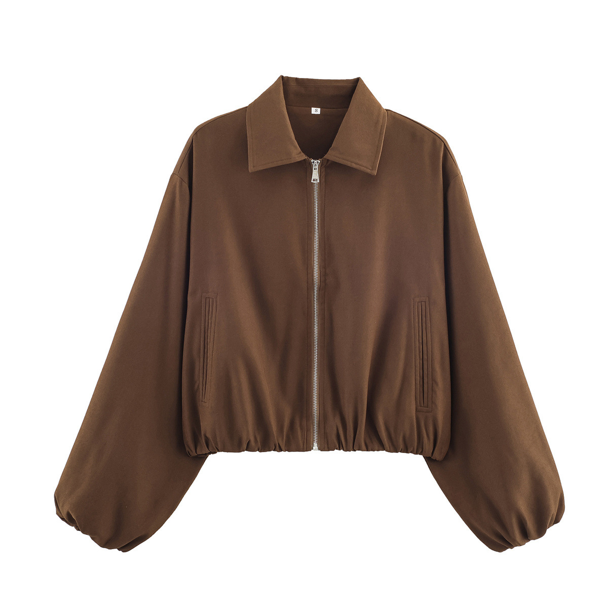 Women's Zip-Up Bomber Jacket with Puff Hem