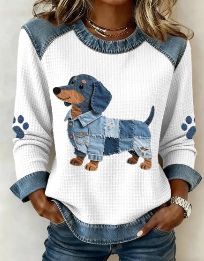 Women's Leopard Print Crewneck Sweatshirt Waffle Knit Long Sleeve