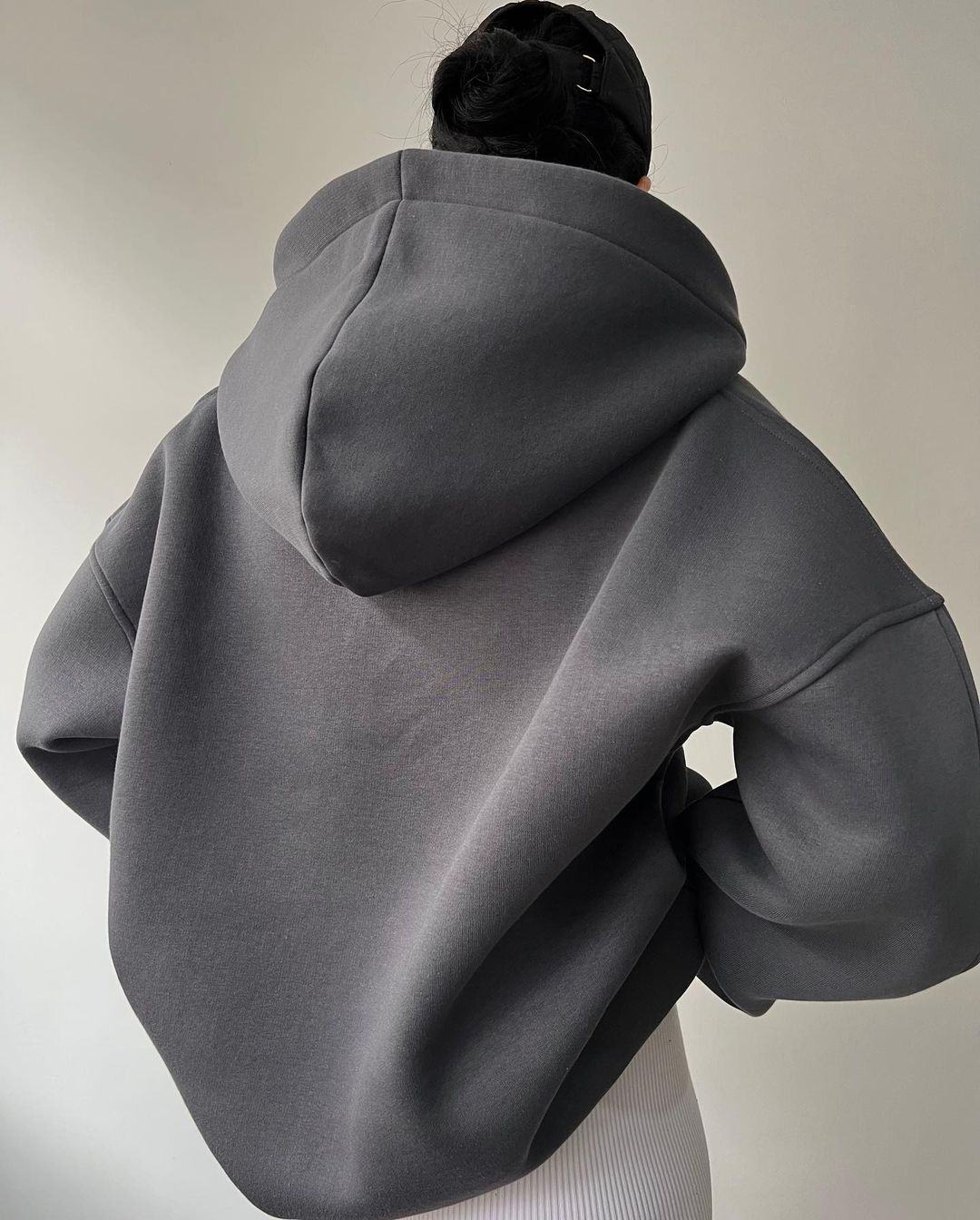 Fleece-Lined Hooded V-Neck Print Long-Sleeve Sweatshirt
