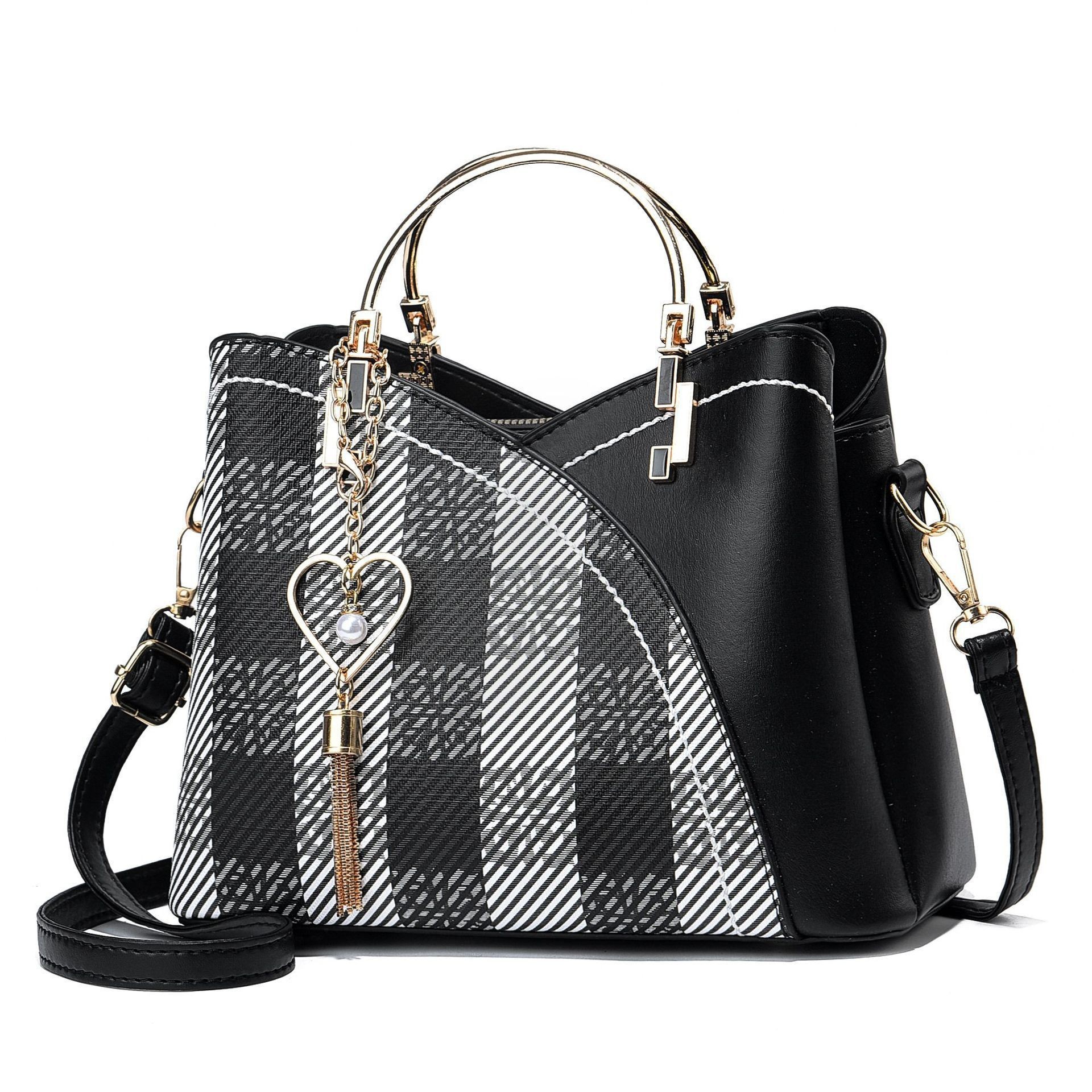 Color-Block Satchel with Heart Tassel Charm