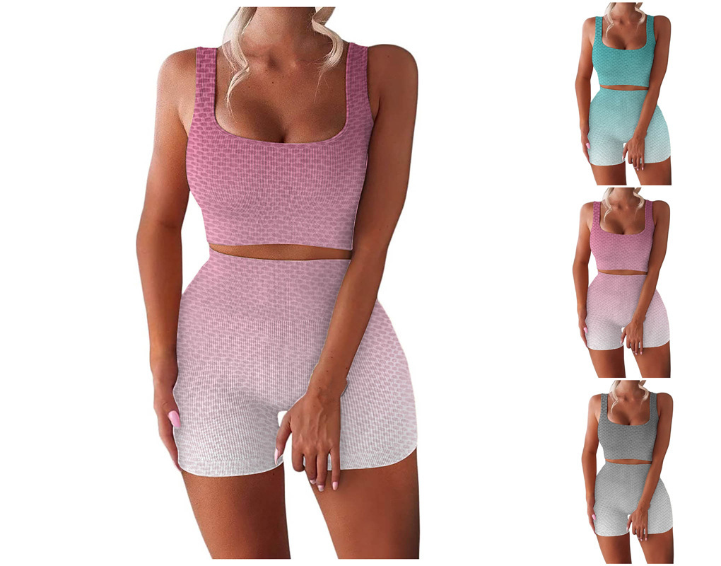 Cropped Tank Top and High-Waist Gradient Shorts Yoga Set