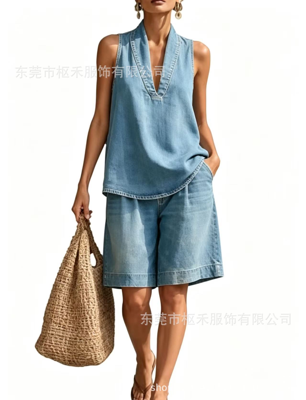 Retro Gradient Wash Print Sleeveless Halter Top Set