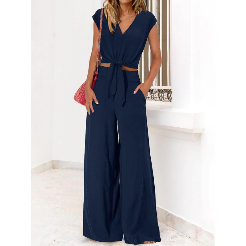 Women's Summer Wide-Leg Pants Set with Off-Shoulder Top