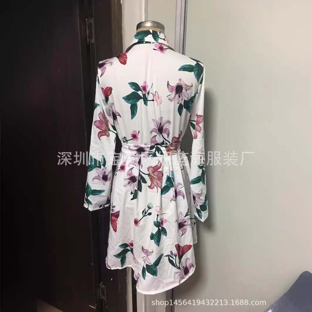 Women's Button-Down Digital Print Dress with Collar and Tie