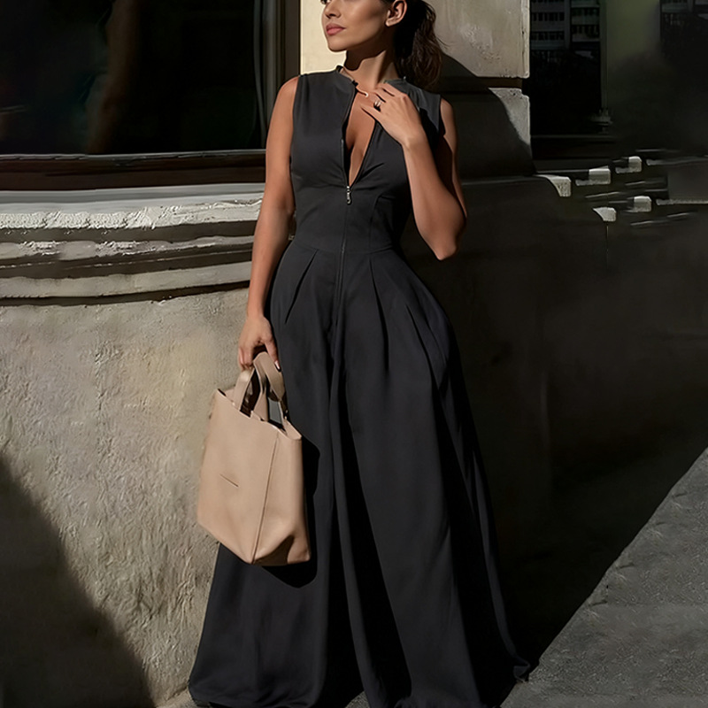Women's Sleeveless Wide-Leg Jumpsuit Solid Color Casual Commuter