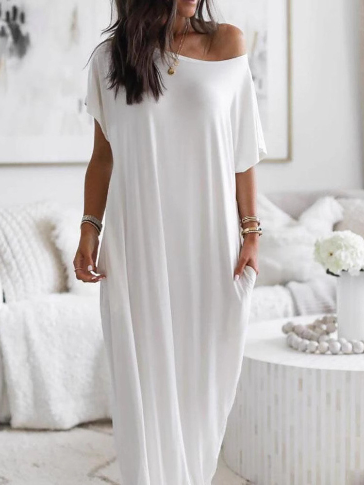 Women's Solid Color Short Sleeve Long Casual Dress