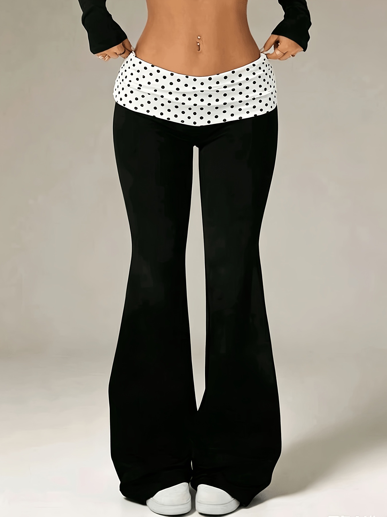 Low-Rise Fold-Over Waist Flare Pants High-Stretch Bodycon