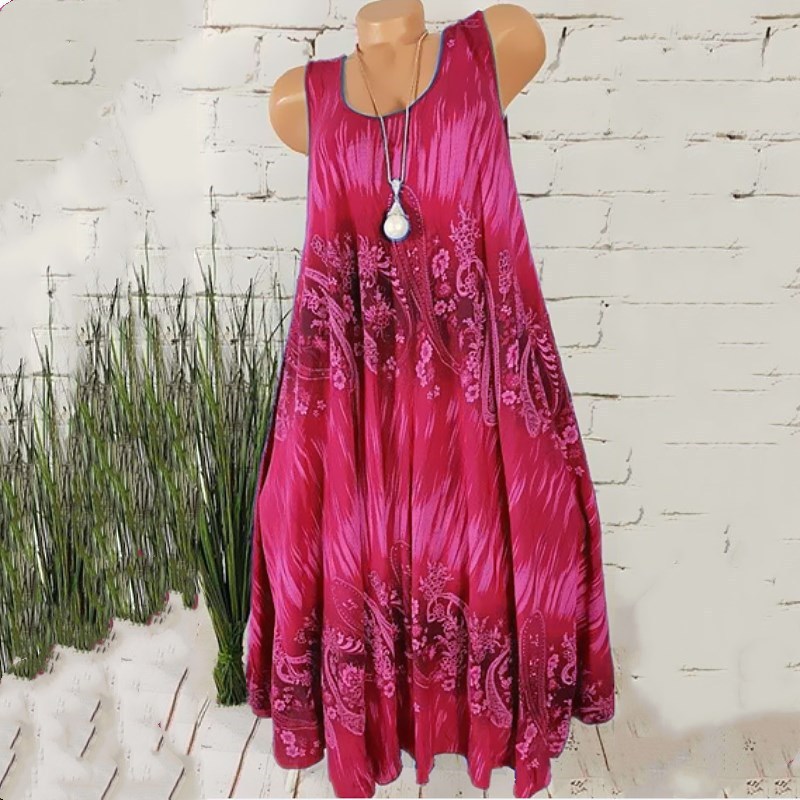 Women's Digital Print A-Line Midi Dress Sleeveless High Waist