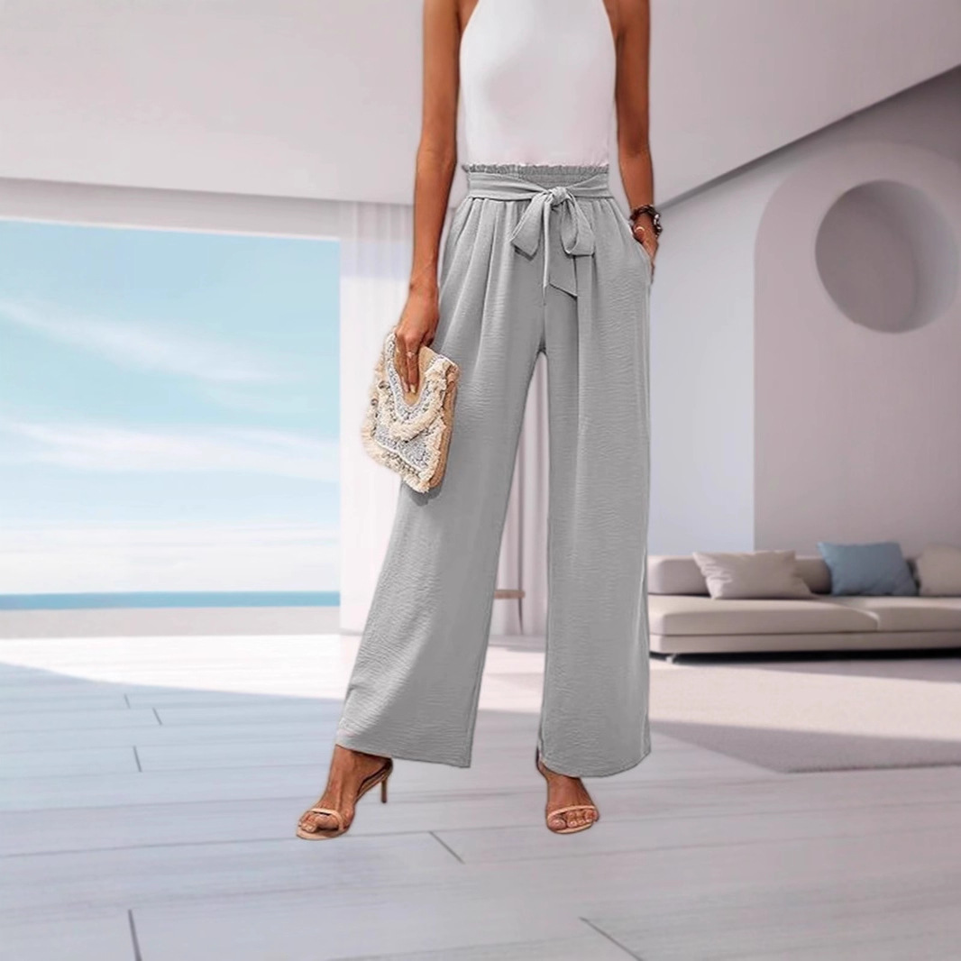 Women's High-Waist Wide-Leg Pants with Pockets Solid Color