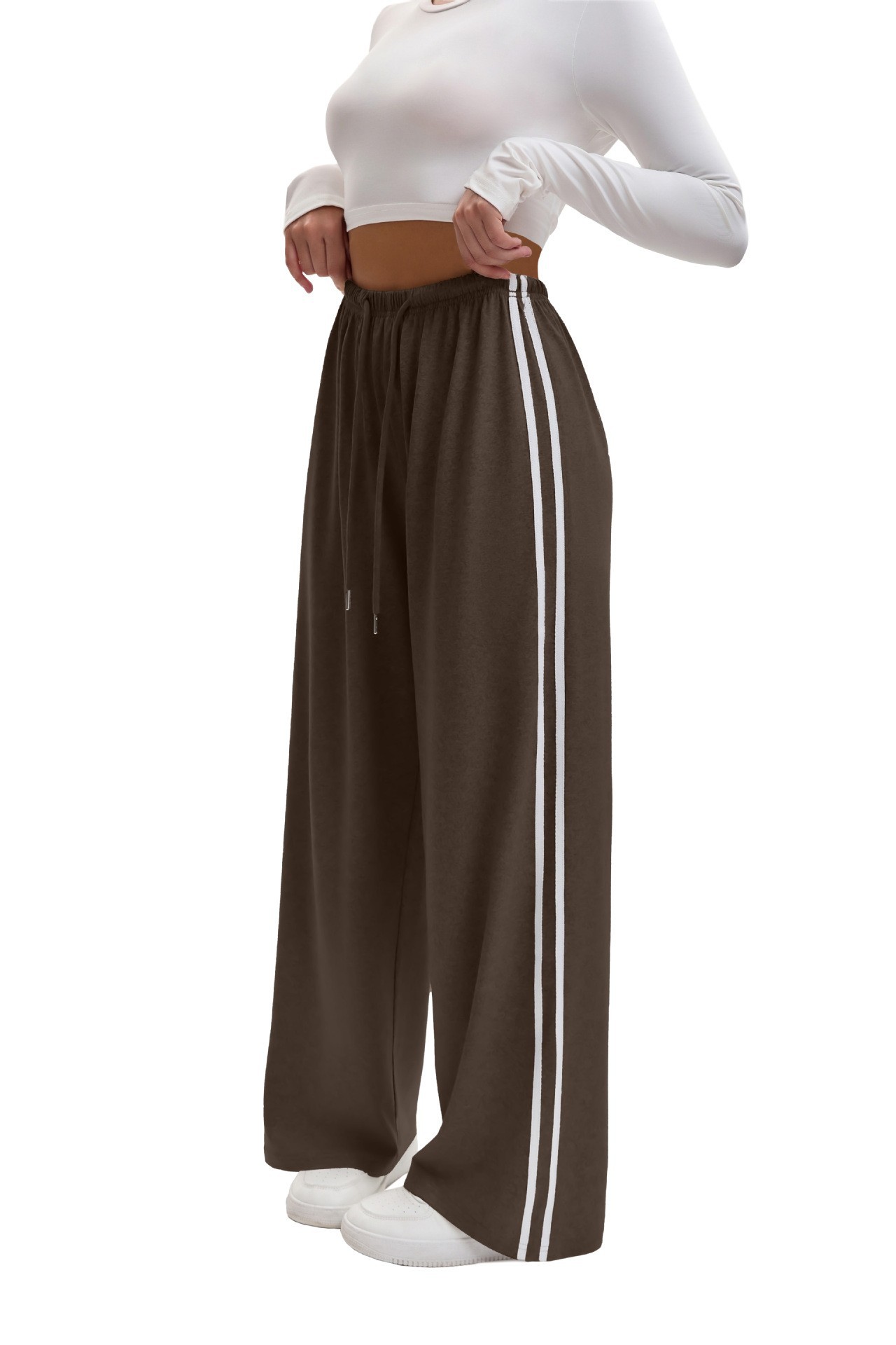Women's Wide-Leg Yoga Pants with Drawstring Waist and Side Straps