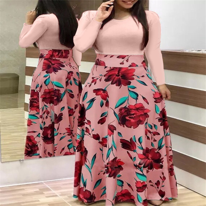 Floral Print Colorblock Short Sleeve Plus Size Dress