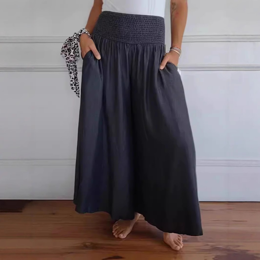 Women's Smocked Wide-Leg Pants with Elastic Waist