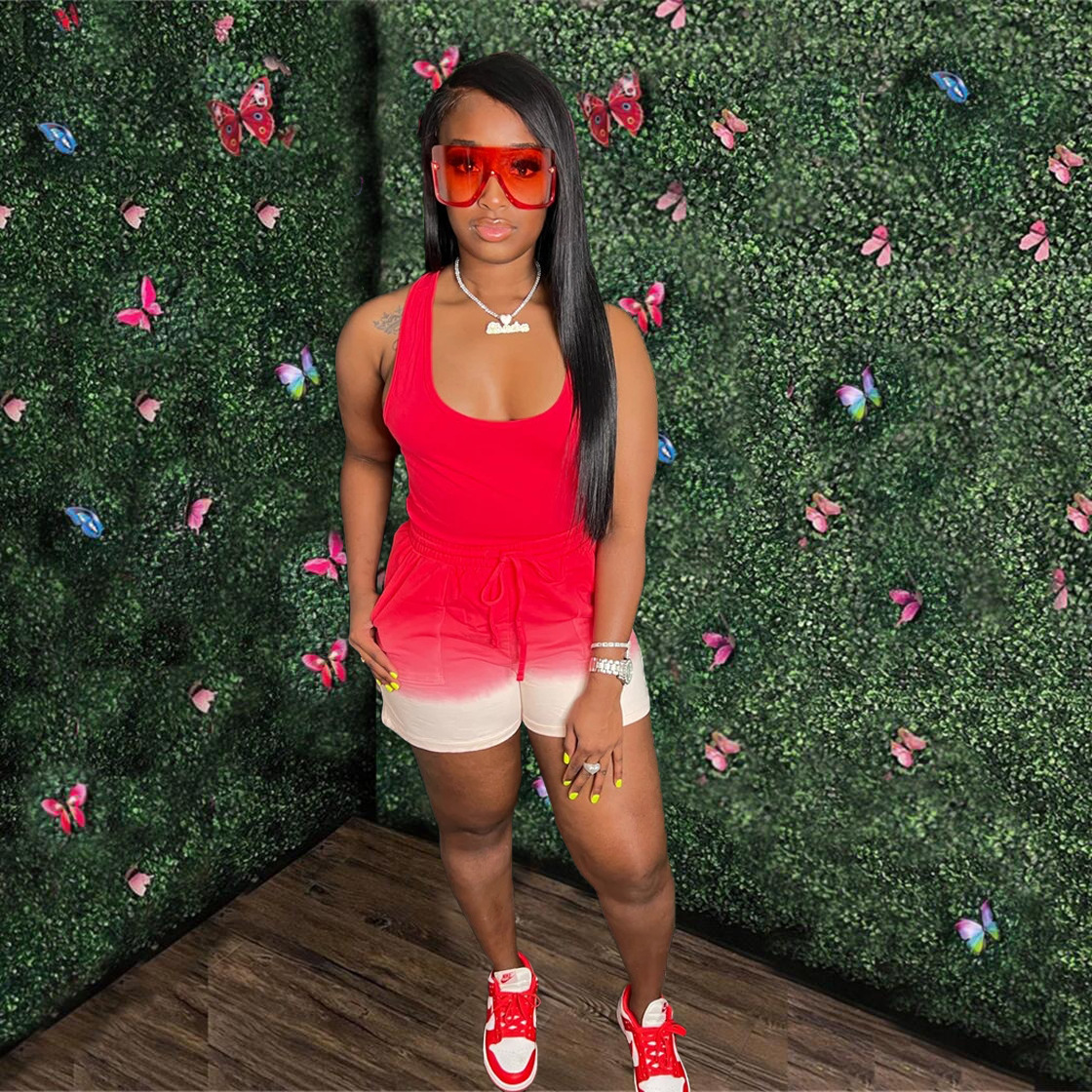 Women's Gradient Print Tank Top and Shorts Set Sleeveless Two-Piece