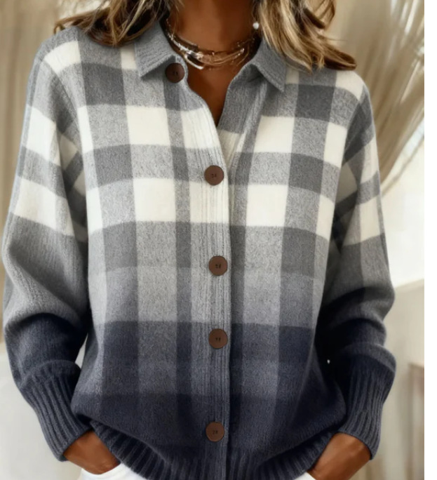 Women's Collared Button-Front Cardigan Sweater, Solid 3D Print Knit, Loose Fit