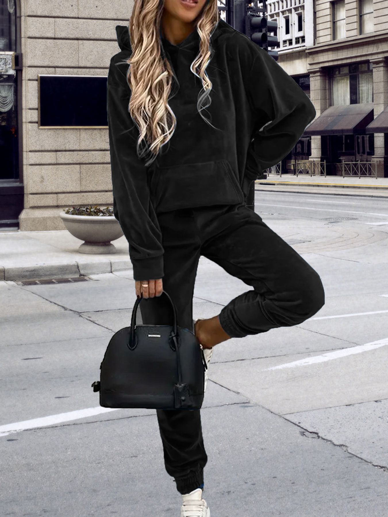 Women's Korean Velvet Long-Sleeve Sweatsuit Set