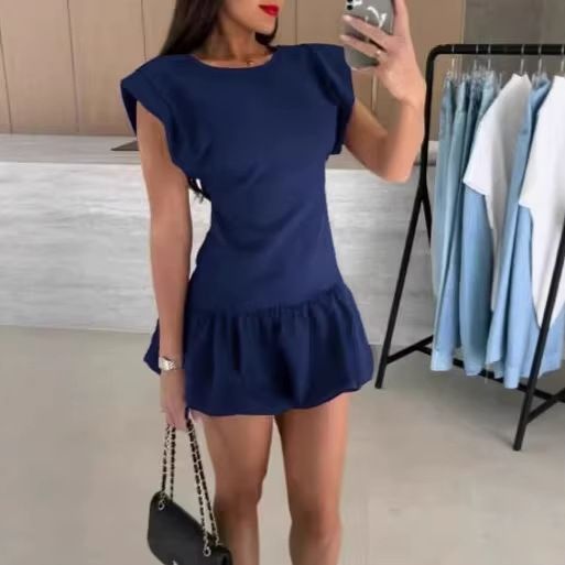 Women's Short Sleeve Ruffle Solid Color Dress