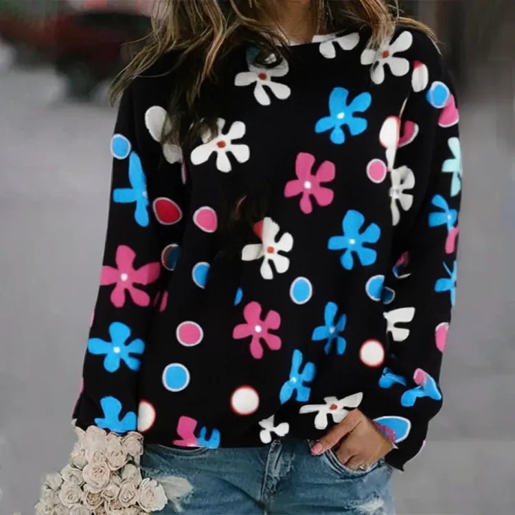 3D Print Women's Sweater Crewneck Pullover Casual Loose Long Sleeve Knit Top
