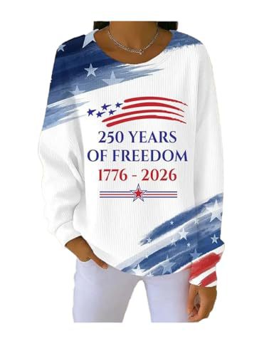 Women's Casual Crewneck Sweatshirt with American Anniversary Letter Print
