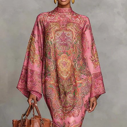 Elegant Paisley Print Loose Midi Dress